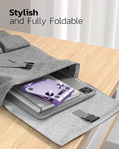 Nulaxy Dual Folding Cell Phone Stand, Fully Adjustable Foldable Desktop Phone Holder Cradle Dock Compatible with iPhone 17 16 15 14 13 12 11 Pro Max Xs Xr X 8, Nintendo Switch, All Phones - Purple - color: E-Purple