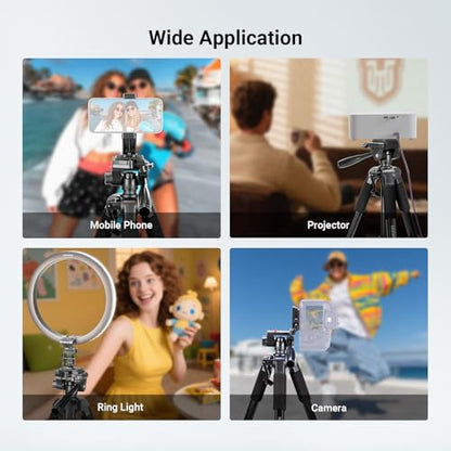 NEEWER Basics Camera Tripod, 74" Tripod with Cell Phone Holder Mount Compatible with iPhone for Video Recording, Professional Aluminum Lightweight Portable Travel Stand with 3 Way Pan Tilt Head, TP56 - style: TP56