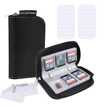 Eco-Fused Memory Card Case - Fits up to 22x SD, SDHC, Micro SD, Mini SD and 4X CF - Holder with 22 Slots (Black / 22 Slots - 2 Pack) - color: Black / 22 slots - 2 pack
