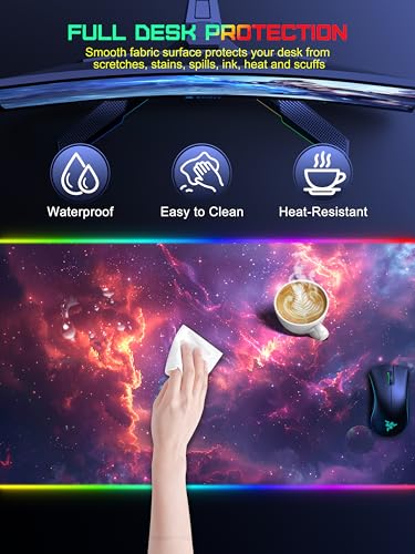 TopMade Wireless Charging Mouse Pad, RGB Gaming Mousepad, 35.4" x 15.8" Extra Large Waterproof Keyboard Desk Pad, Computer Desk Mat, Red Nebula (Includes 20W PD Power Adapter & 6.56ft Woven Cable) - color: RGB-Red Nebula-35.4"x15.8"-with Adapter