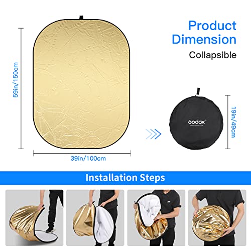 Godox 39x59”/100x150cm Chromakey Green Blue Screen Backdrop, 7-in-1 Portable Collapsible Oval Background Reflector with Holder Clip & Bag for Studio Shooting