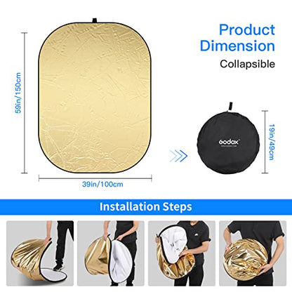 Godox 39x59”/100x150cm Chromakey Green Blue Screen Backdrop, 7-in-1 Portable Collapsible Oval Background Reflector with Holder Clip & Bag for Studio Shooting