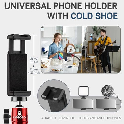 Phone Tripod Stand, UEGOGO 86" Tall Tripod with Flexible Gooseneck & Bluetooth Remote, Adjustable Phone Holder for Video Recording, Selfies, Live Streaming, Compatible with iPhone & Android