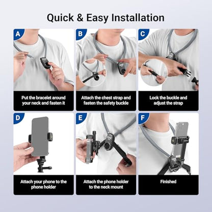 NEEWER Neck Phone Holder, Quick Release Adjustable Bed Cell Phone Action Camera Chest Mount Accessories Kit Compatible with iPhone DJI Insta 360 Samsung for POV Vlogging Video Recording, GP48 - style: GP48