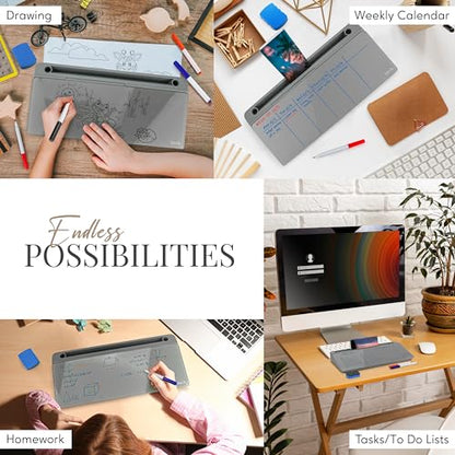 Birch Small Desktop Whiteboard – Glass Dry Erase Board Desk Pad Keyboard Stand with Storage Compartment, Adjustable Dividers, 3 Markers, Eraser & Holder – Perfect for Office, Home, & School (Charcoal) - style: Charcoal