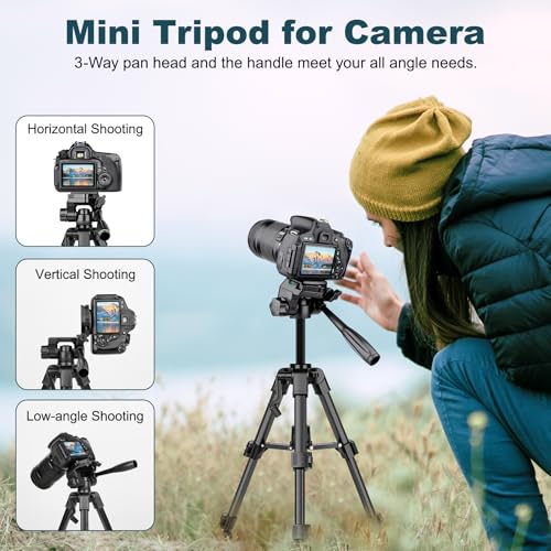 JOILCAN Mini Tripod for Camera, 25" Tabletop Camera Tripod, Portable Travel Tripod with Phone/Tablet Holder, Lightweight Aluminum Tripods for DSLR Phone Spotting Scope - size: 25 Inch