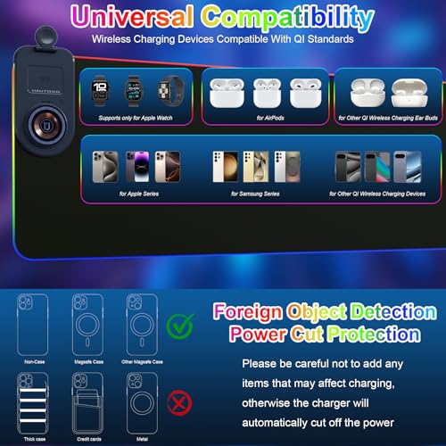 HAUTOCO Monitor Mount Document Clip Document Holder for Typing Clips to Laptops & Monitors and Wireless Charging Mouse Pad 15W RGB Gaming Mousepad