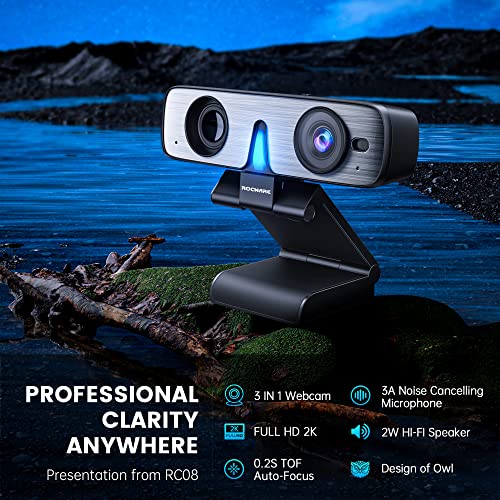 RC08 2K Webcam with Speaker, Webcam for PC, HD Web Cam with Noise Reduction Mic/Harman Speaker/4X Eptz/Privacy Cover/0.2S Auto-Focus/Low Illumination, Computer Camera for Zoom/Teams/Meeting - style: RC08 Webcam with Speaker