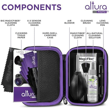 Altura Photo Camera Cleaning Kit - APS-C Lens & Sensor Cleaner with All-Natural Solution, 16mm Factory-Sealed Swabs, Pen, Blower, Brush, Cloths & Hard Case for Canon Nikon Sony DSLR Mirrorless - style: APS-C