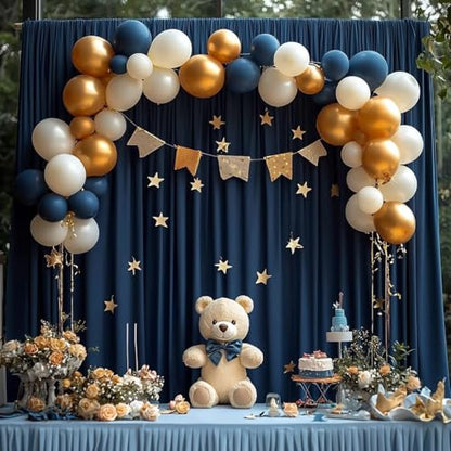 10ftx12ft Wrinkle Free Navy Blue Backdrop Curtain, 2 Panels 12FT Height Navy Blue Wedding Backdrop Drapes, Silky Polyester Back Drop Cloth for Birthday Photography Background Party Backdrop Draping - color: Navy Blue, size: (W)5ft x (H)12ft (2 Panel)