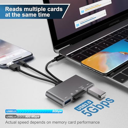 5-in-1 SD Card Reader,High-Speed USB 3.0 Adapter for Phone/Pad USB C/A Devices with TF&SD Card Slots, Supports SD/TF/SDHC/SDXC/MMC - color: Grey