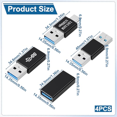 USB to USB Adapter 4 Kinds of USB3.0 adapters kit USB3.0 Female to Female and Male-Male and Females-Males 10Gbps USB-3.1 Type A-Type A for Laptop USB-3.0 Hub Monitor Camera