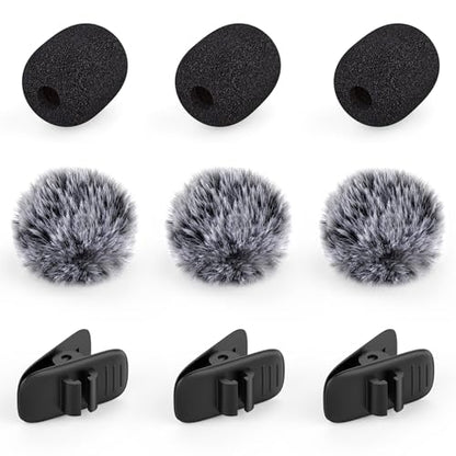 Mini Wireless Furry Windscreen & Foam Cover Set for Lavalier Microphone, Wind Muff Foam Mic Cover with Clip to Reduce Plosive and Better Highlight the Vocals, Washable and Windproof Wind Screen(9 Pcs)