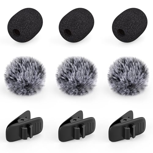 Mini Wireless Furry Windscreen & Foam Cover Set for Lavalier Microphone, Wind Muff Foam Mic Cover with Clip to Reduce Plosive and Better Highlight the Vocals, Washable and Windproof Wind Screen(9 Pcs)