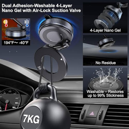 Jikasho Vacuum Magnetic Car Phone Holder for Magsafe, Hands-Free 360° Adjustable Suction Cup Phone Mount for Car/Gym/Mirror/Smooth Surface, Compatible with iPhone & Android (Black) - color: Black