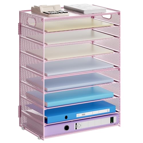 Marbrasse Paper Organizer Letter Tray, 9 Tier Mesh File Organizer with Handle, Paper Sorter Desk Organizer for Home Office Supplies - Pink - color: 9 Tier Pink