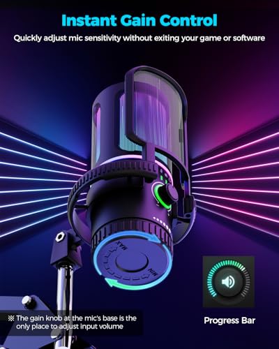 SINWE Gaming Microphone with Adjustable Boom Arm- USB PC Mic for Streaming, Gaming, Podcasts, PC, PS4 -Includes Pop Filter, Shock Mount, Quick Mute & RGB Lighting,Noise Cancelation & Gain Control