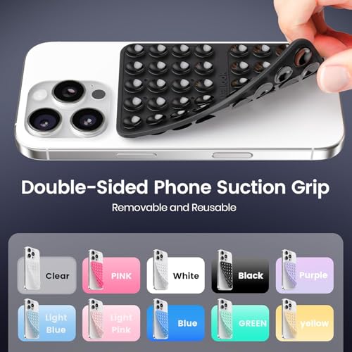 Klearlook 4Pack Silicone Suction Cup Phone Case Mount Double Sided, Sticky Phone Grip for Cell Phone, Hands-Free Phone Accessories for Selfies and Videos, Clear & Light Pink & Black & White - color: Transparent & Light Pink & Black & White