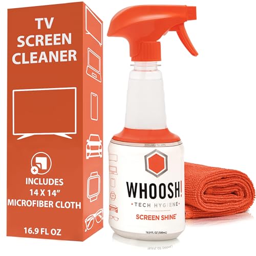 WHOOSH! Pro 16.9 fl oz Refillable TV Screen Cleaner & Microfiber Cloth - Streak-Free Cleaner for Flat Screens, OLED, LCD, Smart TV, Monitors - Non-Toxic, Odorless - Electronics Cleaning Kit - size: 16.9 Fl Oz (Pack of 1)
