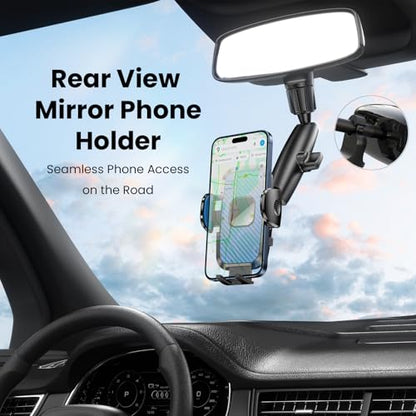 Rear View Mirror Phone Holder, 360° Rotating Car Phone Holder Mount Compatible with All 4-7 Inch iPhone and Android Cell Phones (Blue) - style: Blue