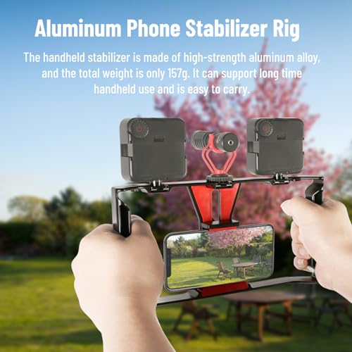 Professional Phone Shooting Rig Stabilizer, Aluminum Alloy Mobile Phone Handheld Rabbit Cage for Live Video & Portrait Recording, Universal Video Rig with Dual Handles, A