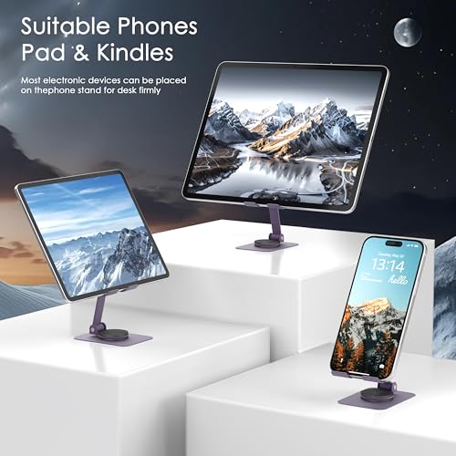 Metal Cell Phone Stand for Desk, Multi-Angel Adjustable 360° Rotation Non-Slip and Foldable Mobile Phone Stand, Compatible with iPhone 17 16 Pro Max and All Smartphones, Purple - color: Purple