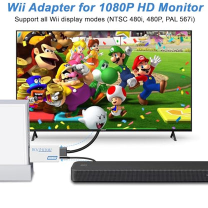 Herfair Wii to HDMI Adapter, 1080P Wii HDMI Adapter, Wii2HDMI Converter for Nintendo Wii/Wii U, Supports All Display Modes with 3.5mm Audio Jack Connector to HDTV Smart TV
