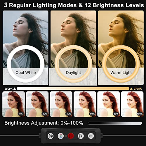 12" Selfie Ring Light with 75" Tripod Stand & 2 Phone Holder, LED Camera Ringlight with 48 RGB Colors Modes & Musical Rhythm Mode and 12 Brightness Dimmable for TikTok/Makeup/Photography/Vlog - color: 12" Musical Version