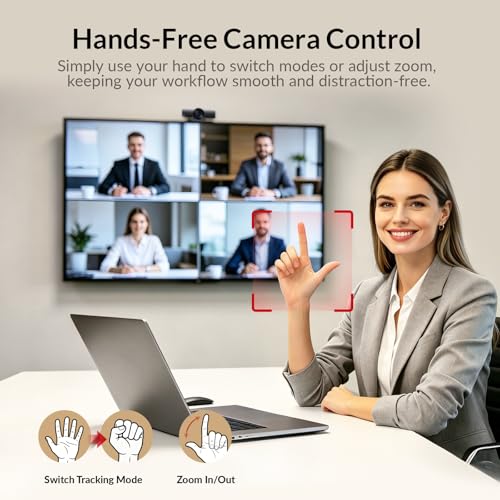 AV Access 4K Conference Room Camera - 1/1.8" CMOS, Gesture Control, Auto Framing, Presenter Tracking, Individuals Gallery, Dual Noise-Canceling Mics, Privacy Cover, 120° FOV, ePTZ 5X Zoom Webcam - size: 90