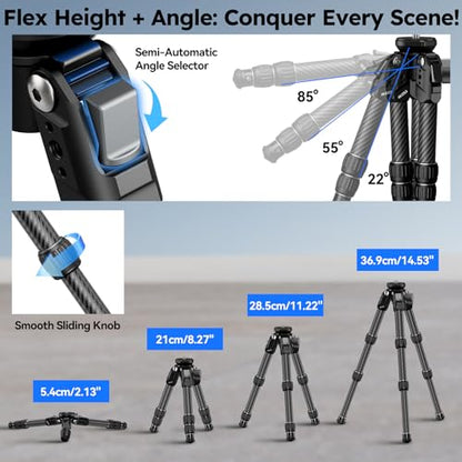 SIRUI Carbon Fiber Mini Tripod with Bowl Base, 33lbs Max Load, Ultra-Lightweight 1.63lbs, 8.82in Folded, 360° Panorama & ±15° Tilt for Camera/Phone/Vlogging（AM-223LS） - style: Bowl Base Tripod