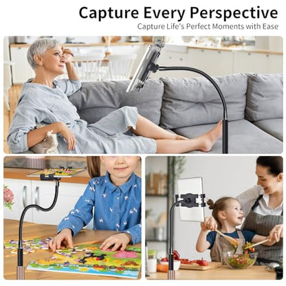 wishacc Tablet Floor Stand with Adjustable Gooseneck Mount, Swivels and Wheels for Bedside, Compatible with iPad, Galaxy Tab, Kindle and Phones - size: 15.4 x 11 inches