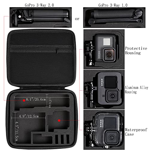 Hard Case for GoPro Hero 13/12/11/10/9/8/7/2018/6/5 Blcak/4 Silvery/Mission 1 Pro Action Camera, Accessories Carrying Storage Shoulder Bag With Strap for DJI Osmo Action 6/5/4/3 Insta360 Ace Pro 2