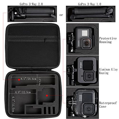 Hard Case for GoPro Hero 13/12/11/10/9/8/7/2018/6/5 Blcak/4 Silvery/Mission 1 Pro Action Camera, Accessories Carrying Storage Shoulder Bag With Strap for DJI Osmo Action 6/5/4/3 Insta360 Ace Pro 2
