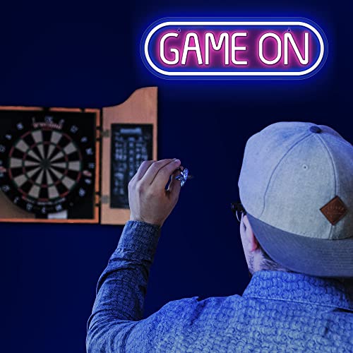 Lumoonosity Game On Neon Sign - Gamer Led Sign for Video/PC Game Room, Wall, Bedroom, Man Cave Decor - Yellow & Green Gaming Neon Light Gift for Gamers, Streamers, Teens, Boys - style: GAME ON Blue+Pink