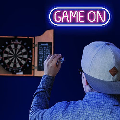 Lumoonosity Game On Neon Sign - Gamer Led Sign for Video/PC Game Room, Wall, Bedroom, Man Cave Decor - Yellow & Green Gaming Neon Light Gift for Gamers, Streamers, Teens, Boys - style: GAME ON Blue+Pink