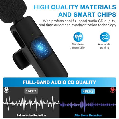 USB C Wireless Lavalier Microphone for iPhone 17 16 Pro Max 16e 15,Samsung Galaxy S25 A16 S24 Ultra,Noise Reduction Mini Lapel Mic Clip on,Lav Mic on Video Recording,Tiktok,Youtube,Vlog,Live Streaming