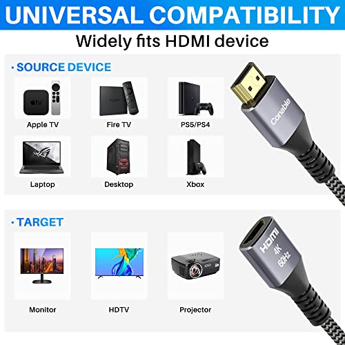 4K HDMI Extension Cable (2 Pack 10FT+ 10FT), HDMI 2.0 Braided Extender Male to Female Cord, Pure Copper 3D 4K@60Hz 2160p 1080p HDR HDCP 2.2 ARC (with Ties, U Nails, 2 HDMI Adapters)-10 Feet-2 Pack - size: 10 Feet (2 Pack)