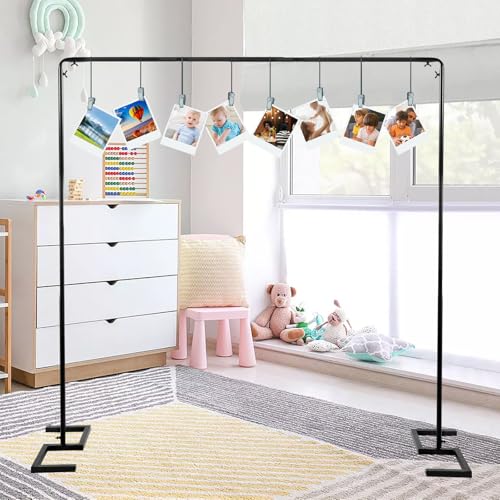 Square Backdrop Stand, 8.2FT Black Wedding Arch, Heavy Duty Balloon Arch Stand, Over The Table Rod Stand with Clamps, Adjustable Photo Booth Background, Backdrop Frame for Valentines Day Party - color: Matte Black