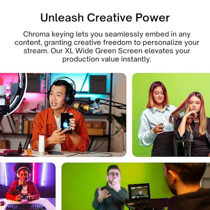 [Wide Version] Pixio Green Screen Extra Large Backdrop 78" L x 78" W - Free Standing, Portable, Collapsible, Auto-Locking Green Screen Background for Photoshoots, Filming, Streaming, TikTok, Zoom