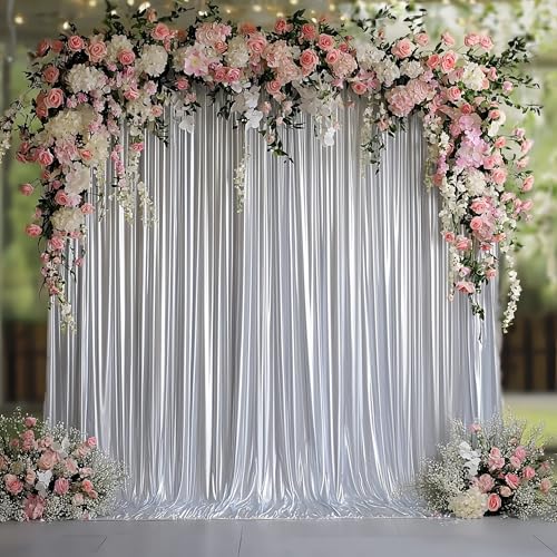Outpain 10x10ft Silver Sequin Backdrop Curtains -Heavy Duty Gold Photography Backdrops with Non-Shedding Glitter, Wrinkle-Free Stage Drapes for Wedding/Christmas/Studio Shoots (5x10ft 2 Panels) - color: Silver, size: 5'(W) x 10'(H), 2 panels