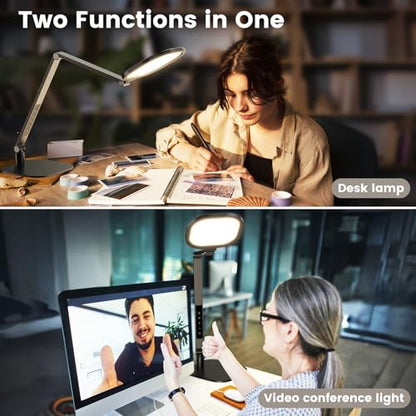 LitONES LED Desk Lamp for Home Office, 15W Desk Light with CRI >95, Memory & Timer Function, 1200LM Dimmable Computer Light for Video Calls, Conference, Reading, Study (Black-2packs) - color: Black - 2 Packs