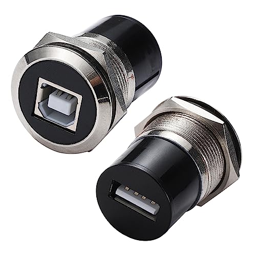 PENGLIN 2PCS USB B to A Panel Mount Connector, USB 2.0 Female Data Connector Solderless, USB Type B to USB 2.0 Threaded Fixed Adapter for Printer Scanner - color: silver, size: 2PCS(USB-B to A)