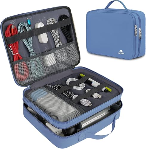 MATEIN Cable Organizer Bag, Large Travel Tech Organizer Water Resistant Electronic Accessories Case with Handle for Tablet, Cables, USB, Hard Drive, Double Layers Travel Gift for Men and Women, Blue - color: Blue, size: Large