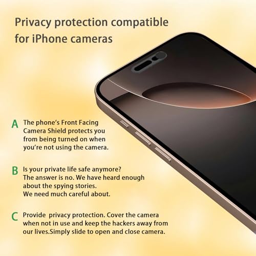 Front Camera Cover Compatible for iPhone 16/16Plus/16Pro/16Pro Max/15/15Plus/15Pro/15Pro Max/14Pro/14Pro Max,Webcam Cover Protect Privacy and Security,Not Affect Face ID, 2 Pack-Black - color: Black