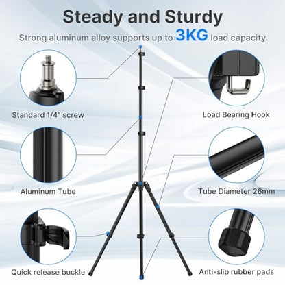 ULANZI Black Aluminum Light Stand, 6.32ft Extendable Tripod for Strobe Lights, Webcams, Cameras & Softboxes - size: 6.3 ft