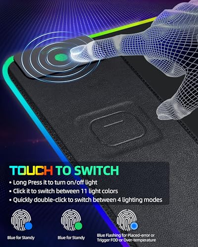 Mouse Pad with Wireless Charging, RGB Gaming Desk Mat, 31.5"x15.7" Large XXL Desk Pad, 15 Lighting Modes, Non-Slip Mouse Mat, Waterproof Computer Keyboard Pad, Black with 20W PD Power Adapter - color: Rgb - 31.5"x15.7" (20w Pd Adapter)