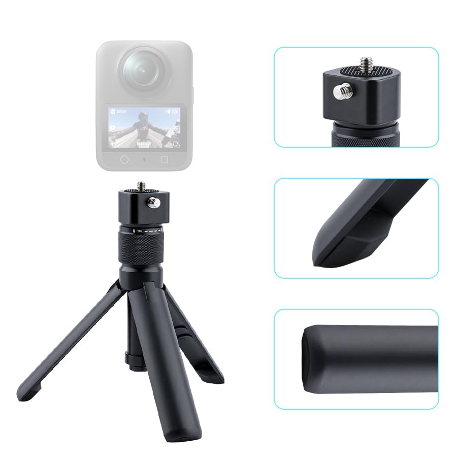 Bullet Time Handle Tripod Rotating Grip with Invisible Selfie Stick for Insta360 X5/X4, DJI OSMO Pocket 3, GoPro,1/4" Thread, 6 lbs Capacity, Compact Selfie Stick & Tabletop Tripod (47 inches)