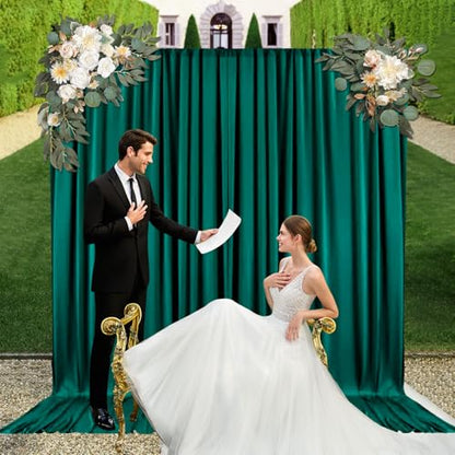 10ft x 10ft Lake Green Backdrop Curtains for Parties, Fabric Satin Background Curtain with Rod Pockets for Weddings, Birthday, Baby Shower, Photography, Graduation Party Backdrop Drapes, 2 Panels - color: Lake Green