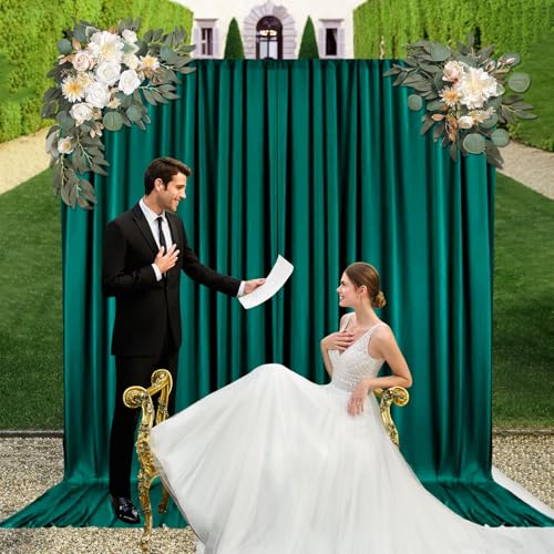 10ft x 10ft Lake Green Backdrop Curtains for Parties, Fabric Satin Background Curtain with Rod Pockets for Weddings, Birthday, Baby Shower, Photography, Graduation Party Backdrop Drapes, 2 Panels - color: Lake Green