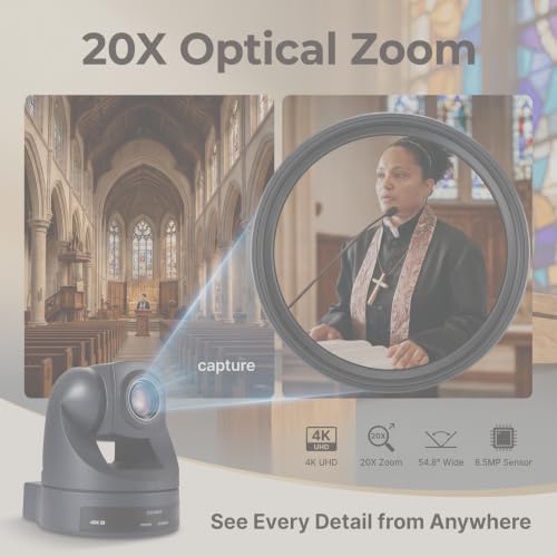 4K PTZ Camera 20x Optical Zoom with HDMI USB Conference Room Webcam for Zoom, Teams, Google Meet, Church Live Streaming, Webinar - style: 20X ZOOM HDMI/USB